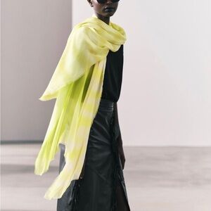 ZARA Women's Printed modal Silk Blend Scarves(Lime-green, Size:M)